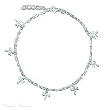 Sterling Silver 9 to 10 Adjustable Dragonfly Charms Anklet Ankle Bracelet