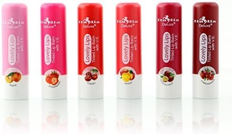 6pc Italia Deluxe Tinted Lip Balm With Vitamin E Full Set of 6 Flavors by Italia Deluxe
