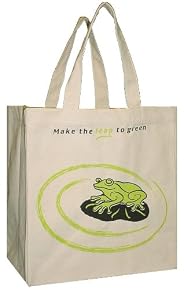 Make the Leap to Green, 100% Cotton Canvas Grocery/Multipurpose Tote Bag 5 Pack Set, Wide 8.5 Inch Flat Bottom