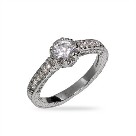 Beautiful Heirloom CZ and Sterling Silver Engagement Ring