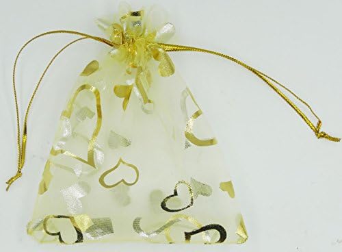 200PCS Perfect Love Gold Drawstring Organza Jewelry Wedding Party Festival Favor Pouches Candy Gift Bags
