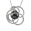 14K White Gold Tahitian Cultured Near Round Dark Grey "B" Quality Pearl and Diamond Pendant