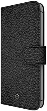 Genuine Leather Flip Case made for Apple iPhone 5 / 5 SE by GILBANO. Ultra-Slim Leather wallet with magnetic closure, 3 credit-card and 1 Nano-SIM card slot - HOXTON (black)