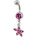 Belly Navel Ring Pink Crystal Flower Dangle Beaded title=