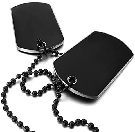Men's 2 PCS Alloy Enamel Pendant Necklace Army Name Double Dog Tag Biker 27 Inch Chain