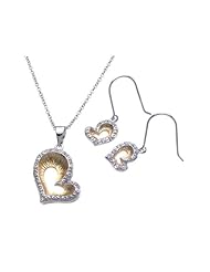 Nickel Free Sterling Silver Pendant & Earring Sets 4 Toned Open Heart CZ Set