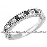 Fancy-Black Diamond Wedding Band Ring 14k White Gold Antique Style