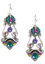 Firefly Sterling Silver Elaborate Spiral Swarovski Crystal and Czech Bead Dangle Earrings in Multi-Color