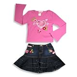 Lipstik - Girls Long Sleeve Denim Skirt Set, Pink, Blue