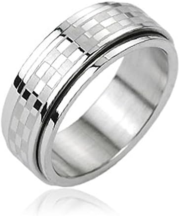 Mens Stainless Steel Checkered Center Spinner Ring - Size 13