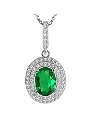 1.92 Ct Oval Green Nano Emerald 925 Sterling Silver Pendant with 18" Chain