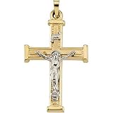 14K Two-Tone Gold Hollow Crucifix Pendant - 32.00x23.00mm