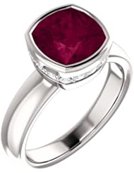 14K White Gold 8.00x8.00mm Antique Cushion Cut Rhodolite Garnet and Diamond Ring -- LIFETIME WARRANTY