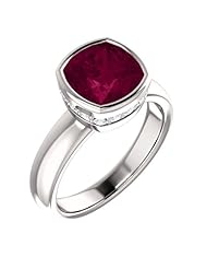 18K White Gold 8.00x8.00mm Antique Cushion Cut Rhodolite Garnet and Diamond Ring -- LIFETIME WARRANTY