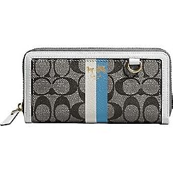 Coach Heritage Stripe Signature Zip Around Accordion Wallet 42380 Blue White