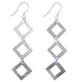 EXP Sterling Silver Patterned Diamond Dangle Earrings