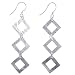 EXP Sterling Silver Patterned Diamond Dangle Earrings