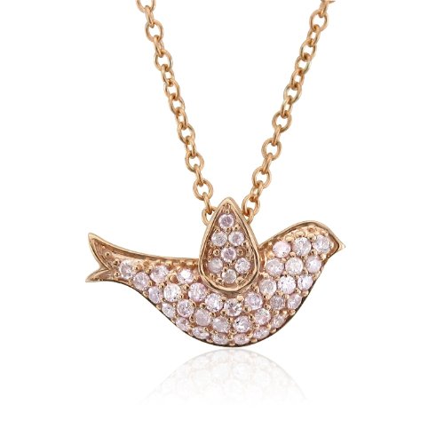 14k Rose Gold Dove Bird Natural Fancy Light Pink Diamond Pendant Necklace - 0.42 carat