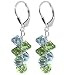 Classic Beauty Blue & Green Swarovski Crystal Cluster Sterling Silver 1.5" Leverback Dangle Earrings