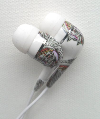 Ed Hardy Tattoo Earbuds for iPod iPhone Skull Headdress Design Set of 2