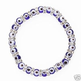 Thin Cut Swarovski Crystal Bracelet With Evil Eyes--blue