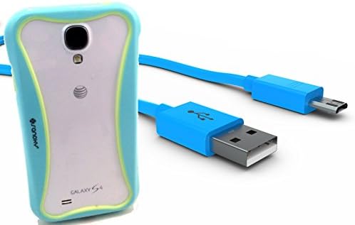 Case and Micro USB Charger combo for Samsung Galaxy S4 Which includes 1 SANOXY® GLOW in the DARK PC + TPU Bumper Case Cover Side Clips Blue and 1 Full Cable Exended Tip Micro USB Charge Sync Cable 3 Feet Blue
