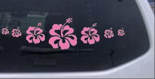 Hibiscus Flowers Row Flowers And Vines Car Window Wall Laptop Decal Sticker -- Pink 58in X 15.5in On Sale
