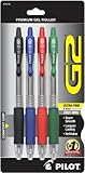 IMAGE OF Pilot G2 Retractable Premium Gel Ink Rolling Ball Pen, Ultra Fine Point, 4-Pack, Assorted Colors, Black/Blue/Red/Green Inks (31276)