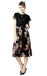 Short Sleeves Summer Cocktail Flared-Skirt Chiffon/Satin Lace Fitted Floral Print Party Dress/Tunic 