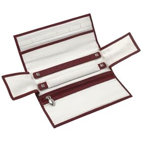 Ruby leather smaller sized jewelry roll or travel roll from Wolf Designs