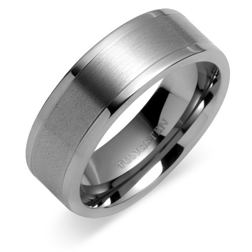 Flat edge Brush Finish 8mm Comfort Fit Mens Tungsten Carbide Wedding Band Ring Size 11