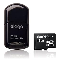 ELAGO Mobile Micro SD & M2 Reader (Black) + Sandisk 16GB Microsdhc Memory Card