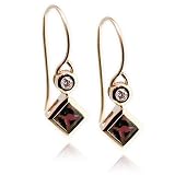 14k Yellow Gold Garnet Princess Cut and Diamond Earrings