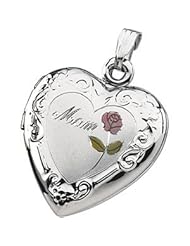19.75X19.75 Mm Sterling Silver Tri Color Mom Heart Shaped Locket
