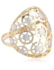 14K Two-Tone Italian White and Yellow Gold High Polish, Satin Finish Cut-Out Ring
