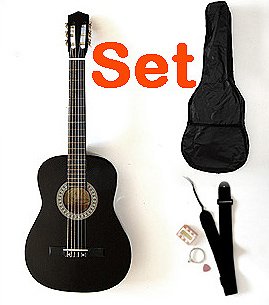 schwarze Klassik Kindergitarre 1/2 Größe für ca. 6 - 9 Jahre mit Tasche und Gurt
