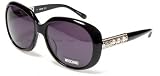 MOSCHINO SUNGLASSES DESIGNER FASHION WOMENS AUTHENTIC SWAROVSKI WHITE PEARLS SILVER/BLACK FRAME|SMOKED LENS MO56901
