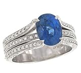 Pave Diamond(.50ct)/Sapphire(2.90ct) 3 Row Ring
