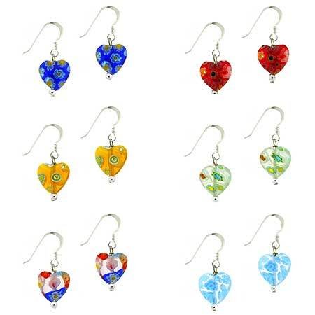 Childrens Toyshop  Jewelry : 6 Murano Glass Millefiori Sterling Silver .925 Heart Earring Set