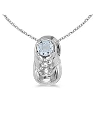 10k White Gold Round Aquamarine Baby Bootie Pendant (chain NOT included)