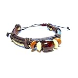Leather String Jade Bracelet, Brown Leather with Tibet Bead