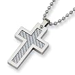 Grey Carbon Fiber Polished Stainless Steel Cross Necklace on 22 Inch Bead Chain