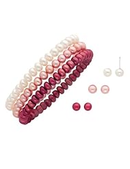 White, Rose and Burgundy Pearl Bracelet and Earring Set