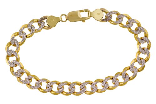 10K Two Tone 8mm Pave Curb Link Bracelet