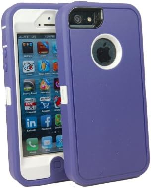 Iphone 5 Body Armor Defender Case Comparable to Otterbox Defender Series Purple on Stone White + Save the Ta Tas Silicone Bracelet Colored Sty Lus and Bone Fish Head Phone Wrap Only By Big Deals Plus