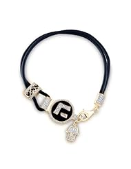 0.61 total carat Round Cut Diamond Hamsa Designer Bracelet in Leather & 14k Gold