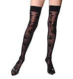 PINK&WHITE 黒 フラワーメッシュ タイハイ ストッキング PW30012B