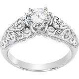 14K White Gold Created Moissanite & Diamond Engagement Ring