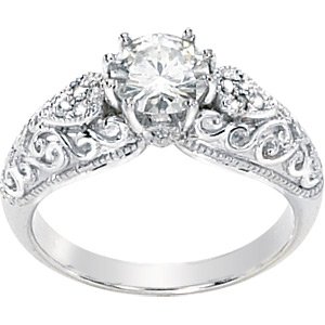 14K White Gold Created Moissanite & Diamond Engagement Ring