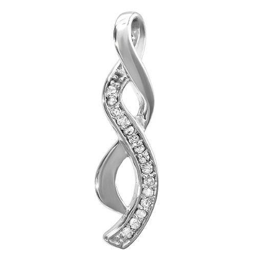 Sterling Silver White Round Diamond Ladies Infinity Pendant 1/10 CT (0.10 ct, I-J Color, I2-I3 Clarity) FREE CHAIN